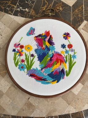 Colorful 8” Embroidered Cat Hoop Art For your cat lover